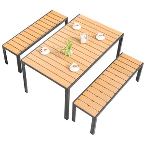 Outdoor Modern Plastic Wood Outdoor Restaurant Garden Tables And Chairs Outdoor Furniture Patio Dinning Table Patio