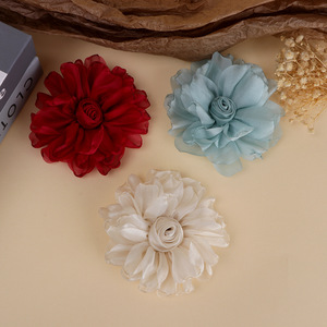Corsage en tissu organza, fleur rose, 11 cm, accessoire pour cheveux et vêtements, fleurs faites à la main pour décorations DIY - Product Image 3