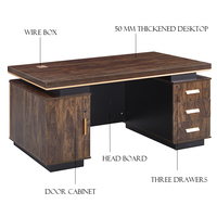 Bureau de travail pour ordinateur de bureau à domicile avec grain de bois de 50 mm d'épaisseur, bureau de direction pour le travail à domicile avec grand rangement