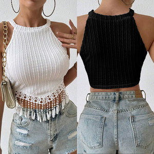 Top Corto Elegante con <span class=keywords><strong>Flecos</strong></span> para <span class=keywords><strong>Mujer</strong></span>, Primavera-Verano, Corte Ajustado, Disimula el Abdomen, <span class=keywords><strong>Chaleco</strong></span> sin Mangas, Top Básico Informal - Product Image 4