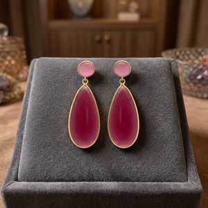 New Arrival Children's Pink Tourmaline Hydro & Garnet Hydro 24K Gold Plated Brass Stud Earrings Trendy Design - Product Image 3