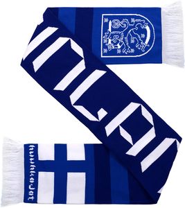 Conception personnalisée de haute qualité Suomi Finland Soccer écharpe en tricot <span class=keywords><strong>HD</strong></span> haute définition NFL <span class=keywords><strong>NBA</strong></span> écharpe nationale vente en gros - Product Image 1