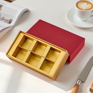 Boîte rigide vide en papier spécial, base or, pour 6 chocolats artisanaux de qualité supérieure, couleur rouge <span class=keywords><strong>chocolat</strong></span>, sans pliage requis - Product Image 1