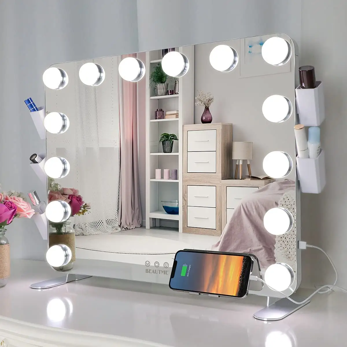 storage box smart lamp hollywood vanity small vintage table metal organizer store makeup led cosmetic mirror with light