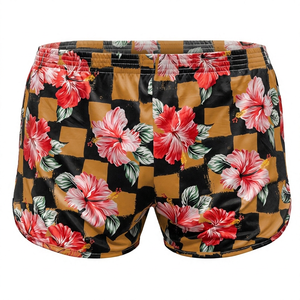 Shorts de bain pour hommes à imprimé floral, taille mi-haute, élastique, séchage rapide, style décontracté, longueur courte, en polyester tissé - Product Image 5