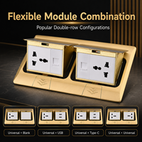 Enchufe de Piso Universal de Latón Dorado con 3 Tomas de 10A y USB Modular RJ45 para África y Medio Oriente