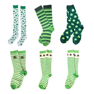 圣帕特里克节妇女穿着爱尔兰派对服装的膝盖绿色袜子