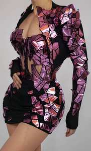 ชุดเซ็กซี่ประดับเลื่อม <span class=keywords><strong>3</strong></span> ชิ้น ชุดเทศกาล ชุดนักเต้น ชุดแสดงบนเวที ชุดเดรสสั้นเข้ารูปสำหรับผู้หญิง ชุดปาร์ตี้ไนท์คลับ - Product Image 3