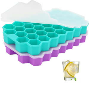 Bacs à glaçons en silicone avec couvercle, 37 compartiments, faciles à démouler, réutilisables, compatibles lave-vaisselle, petits glaçons pour café, cocktails, whisky - Product Image 1