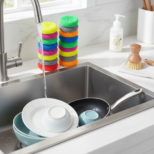 Lot de 30 éponges à récurer rondes en nylon non rayant, couleurs arc-en-ciel, pour vaisselle et casseroles - Product Image 3