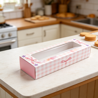 Boîte d'emballage de luxe à motif écossais pour macarons avec fenêtre, livraison express en 72h, finition UV, vente en gros