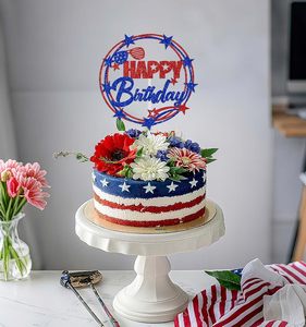 Adorno para Pastel de Feliz Cumpleaños del 4 de Julio, Decoración del 4 de Julio, Decoraciones para el Día de la Independencia y el Día de los Caídos, con Brillo Rojo y Azul - Product Image 2