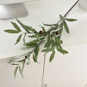 Branches d'olivier artificielles Yasunobu 30cm-100cm, fleurs en mousse de soie vertes, style naturel, décoration de vase pour la maison et l'hôtel - Product Image 4
