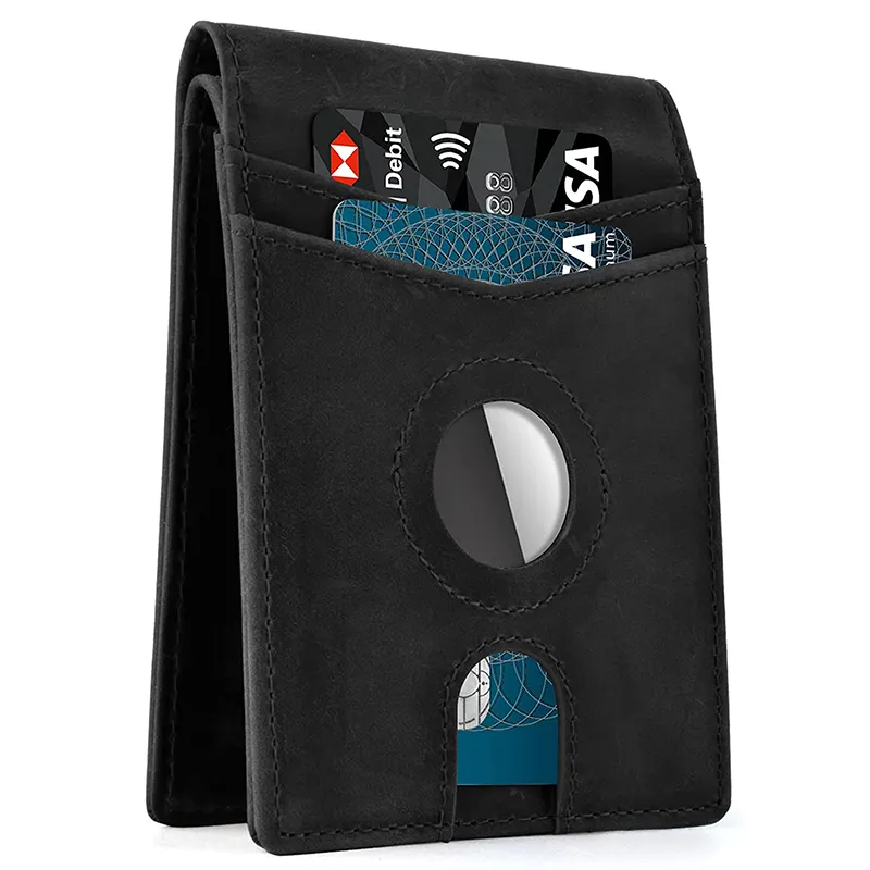 new design unique anti-thief minimalist men's PU leather airtag card case rfid blocking genuine leather slim AirTag wallet men