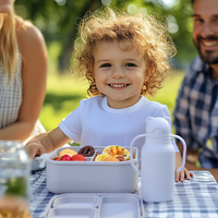 Boîte à lunch Bento en silicone portable sans Bpa pour enfants avec couvercle étanche Boîte à lunch divisée à 3 compartiments pour micro-ondes