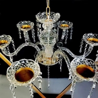 Support de fleurs de mariage en gros, en fer doré électrolytique, avec candélabre en cristal, centres de table, alimenté par USB, romantique et magnifique
