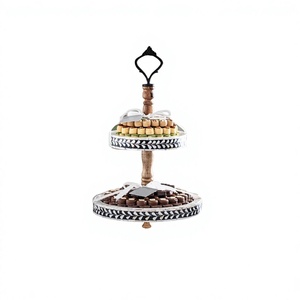 Plateau à chocolats et dattes à 2 niveaux en bois et nacre, de qualité supérieure, de forme ronde, au prix le plus bas - Product Image 1