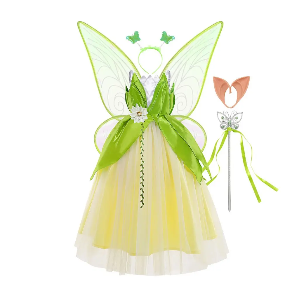 उच्च गुणवत्ता वाले बच्चों के लिए शानदार परी टिकरबेल राजकुमारी पोशाक बच्चों के लिए हेलोलीन वेशभूषा