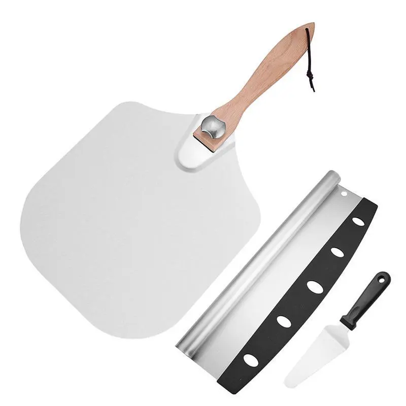3 pcs/Set Alta Qualidade Folding Pizza Peel Shovel & Cutter & Spatula Sever Set Com Cabo De Madeira Para Ferramentas De Corte Logotipo Personalizado