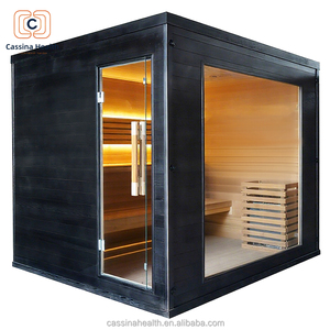 Cabine de sauna extérieure moderne <span class=keywords><strong>Cassina</strong></span> Black 2360 mm en hemlock foncé, préfabriquée, chauffage rapide 185F, certifiée ETL et FSC, qualité commerciale - Product Image 4