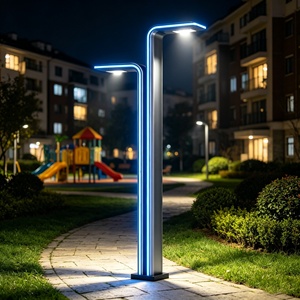 Farola LED de alta gama y alto lumen con doble cabezal que emite luz hacia arriba y hacia abajo, estilo moderno, azul, decorativa, de aluminio, IP65, para exteriores. - Product Image 4
