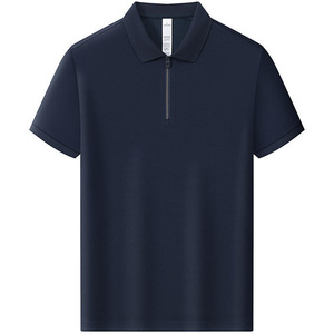 Polo Shirt Short Sleeve Zippered Cotton Solid Color Breathable Daily Wear - Product Image 1