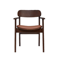 Fauteuil de salle à manger en bois massif de style nordique rétro avec assise rembourrée en PU marron pour salle à manger et café - Vente en gros