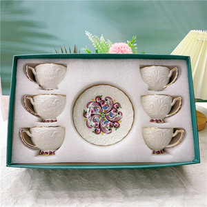 British Afternoon <b>Tea</b> <b>Cups</b> of 6 Embossed Ceramic <b>Cup</b> and Saucer <b>Set</b> Retro Coffee <b>Cup</b> <b>Set</b> - Product Image 2