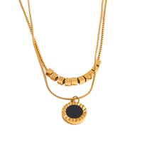 Collier pendentif multicouche Gaovo en coquillage naturel double face, acrylique noir et chaîne en acier inoxydable, bijou de mode, cadeau pour femme