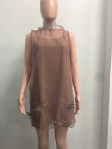 Vestido Mini de Tul Transparente con Cuello Halter para Mujer - Vestido de Fiesta Elegante con Adornos - Product Image 6