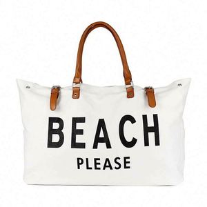 Custom Logo Travel Storage Bag <b>Extra</b> <b>Large</b> Canvas Beach Tote Bag With Vegan Leather Handle - Product Image 1