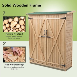 Outdoor Wooden Garden Storage Shed Fir Wood Tool <b>Cabinet</b> Slope Roof <b>Lockable</b> Double Door Waterproof - Product Image 4