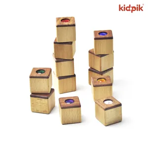 Kaleidoscope Factory Rainbow Gem Kaleidoscope Acrylic Wooden Blocks Lucite Cubes Sensory Building Toys Set