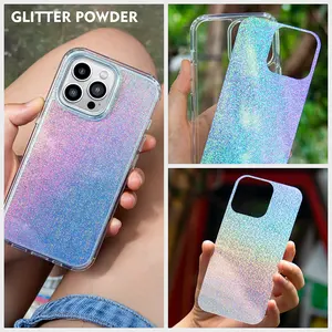 Funda transparente de fibra de carbono para teléfono móvil iphone 14, carcasa trasera con láser, aurora, Arco Iris, papel brillante