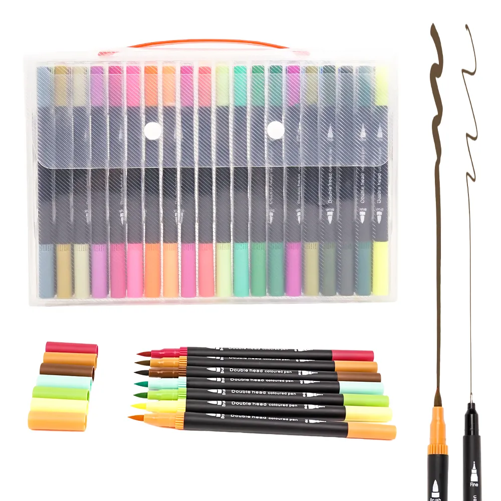 High Quality Art Marker Brush pen children painting color hook line pen double headed watercolor pen Fir Kids Drawing