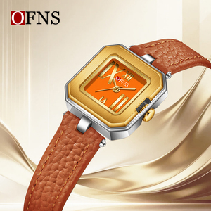 Montre carrée romaine pour femme OFNS 7225, bracelet en cuir pleine fleur, étanche, style rétro, mouvement à quartz - Product Image 2