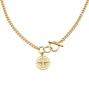 Collar con Colgante Personalizado de Moda para Mujer, Joyería con Cierre OT, Dije Redondo, Cadena Cubana de Acero Inoxidable, Collar con Brújula Dorada - Product Image 4
