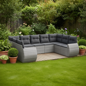 Ensemble de canapés de jardin en polyrotin gris moderne, 6 places, meubles d'extérieur modulaires, design contemporain - Product Image 2