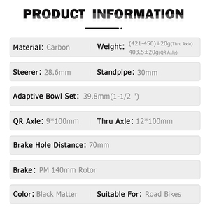 Forcella per Bici da Strada in Carbonio TOSEEK 700c*32c, Asse Passante 12x100mm, Freno <span class=keywords><strong>a</strong></span> Disco, Ultra Leggera 403g, Cono Sterzo da 1-1/8" <span class=keywords><strong>a</strong></span> 1-1/2", OEM ODM - Product Image 2