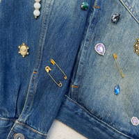 Veste en jean streetwear avec strass, tendance américaine, perlage personnalisé, veste en jean artisanale