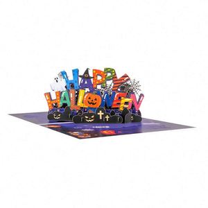 Carte de vœux 3D amusante avec citrouille et fantôme, carte pop-up faite à la main pour invitation de fête d'Halloween - Product Image 3