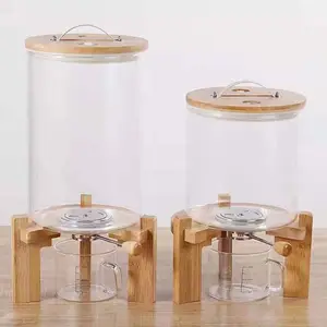 7.5kg Flour and Cereal Container Glass Rice Dispenser with Airtight Lid and Wooden Stand