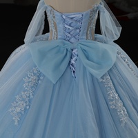 Robe de Quinceañera bleu ciel sans bretelles Hmy22, robe de bal de soirée, appliqué en dentelle perlée de cristaux lourds Jancemebr