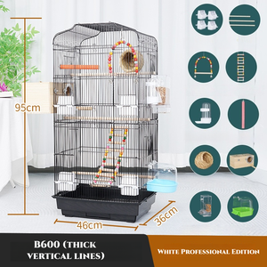 Grande cage à oiseaux en fer forgé pour perroquet noir, avec perchoir - Product Image 4