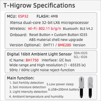 Capteur de surveillance du sol LILYGO T-Higrow ESP32 MCU avec prise en charge Wi-Fi/Bluetooth pour la détection de l'humidité, de la fertilité, de la température et de la luminosité du sol