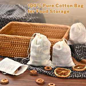 Bolsa de Muselina con Cordón 13x16cm, Algodón Natural Sin Blanquear, Bolsa de Gasa para Filtrar Hierbas, Café, Té, Sopa, Gravy, Caldo - Product Image 4