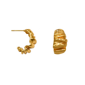 Huggie Earrings Gold Geometric Pleated Design For Women Fashion Jewelry - Product Image 5