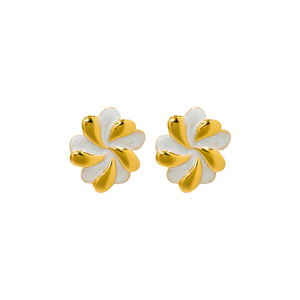 Boucles d'oreilles tendance en acier inoxydable 316L plaqué or PVD, design fleur blanc et or, durables et résistantes - Product Image 2