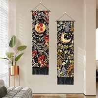 Tapisserie longue personnalisée avec motif floral vertical soleil et lune, paysage naturel esthétique imprimé, avec support de suspension