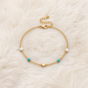 Ear Enlace Wholesale White Turquoise Turquoise <b>Gold</b> Plated Stainless Steel Square Bead <b>Bracelet</b> Fresh Women Daily Wear Gift - Product Image 2